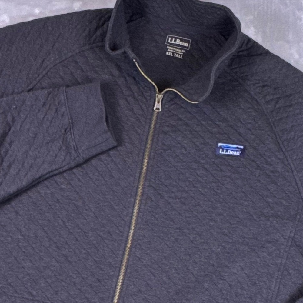 LL Bean Mens XXL Tall Quilted Full Zip Sweatshirt Jacket Gray 515584